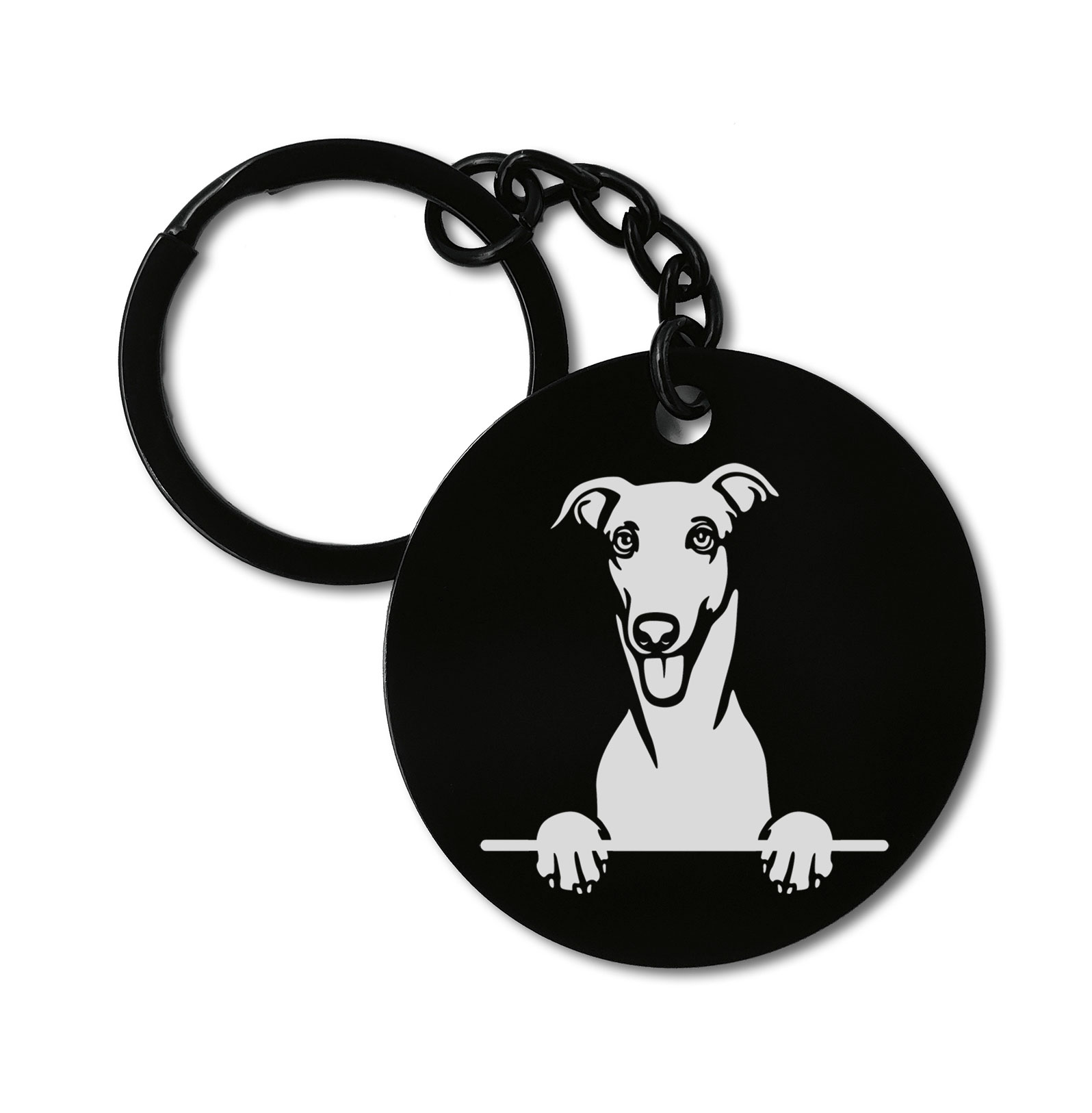 Greyhounds Cute Dog Graviruotas metalinis pakabukas su pasirenkamu užkabinimu