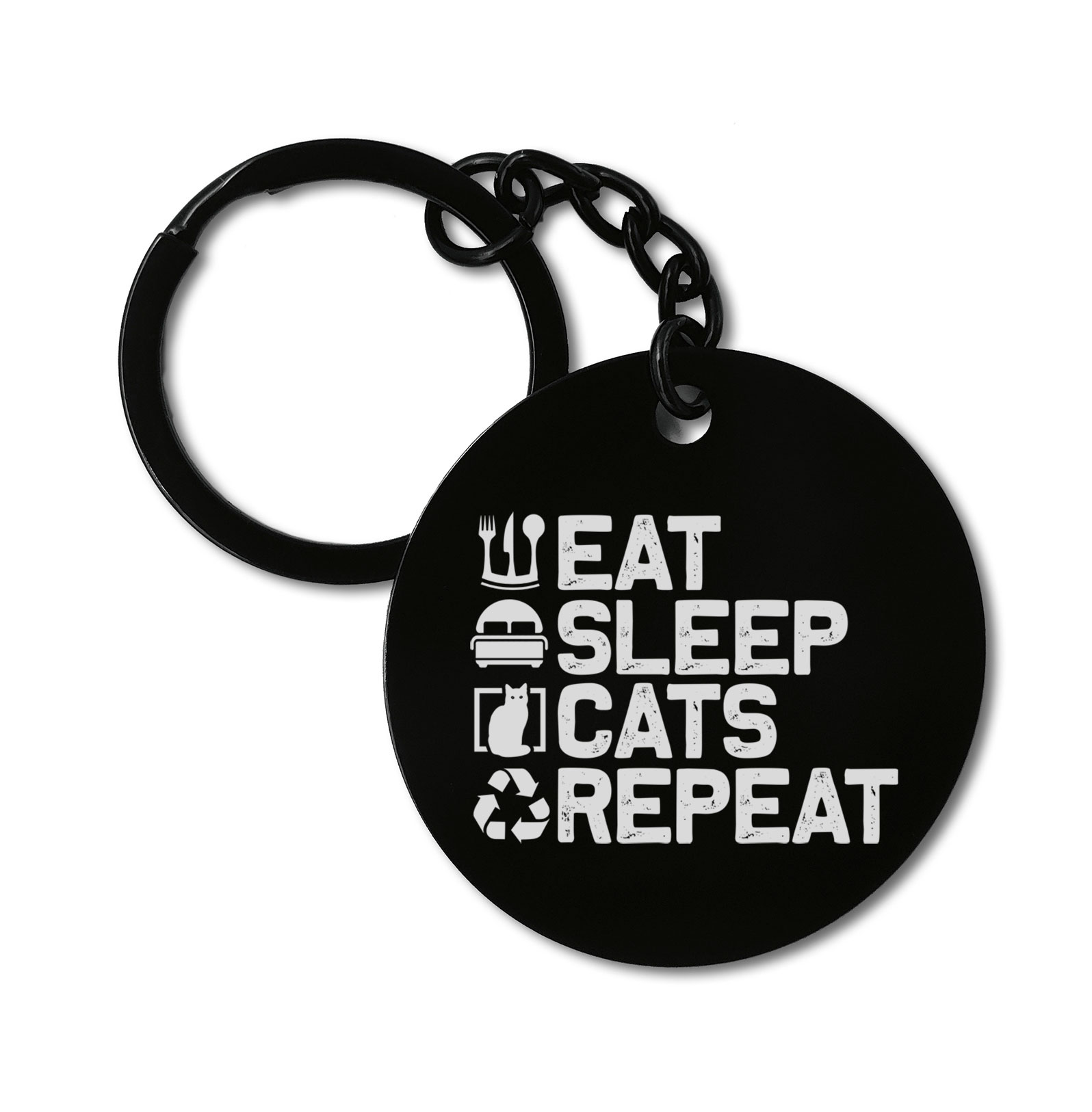 Eat Sleep Cats Repeat Life Style Graviruotas metalinis pakabukas su pasirenkamu užkabinimu
