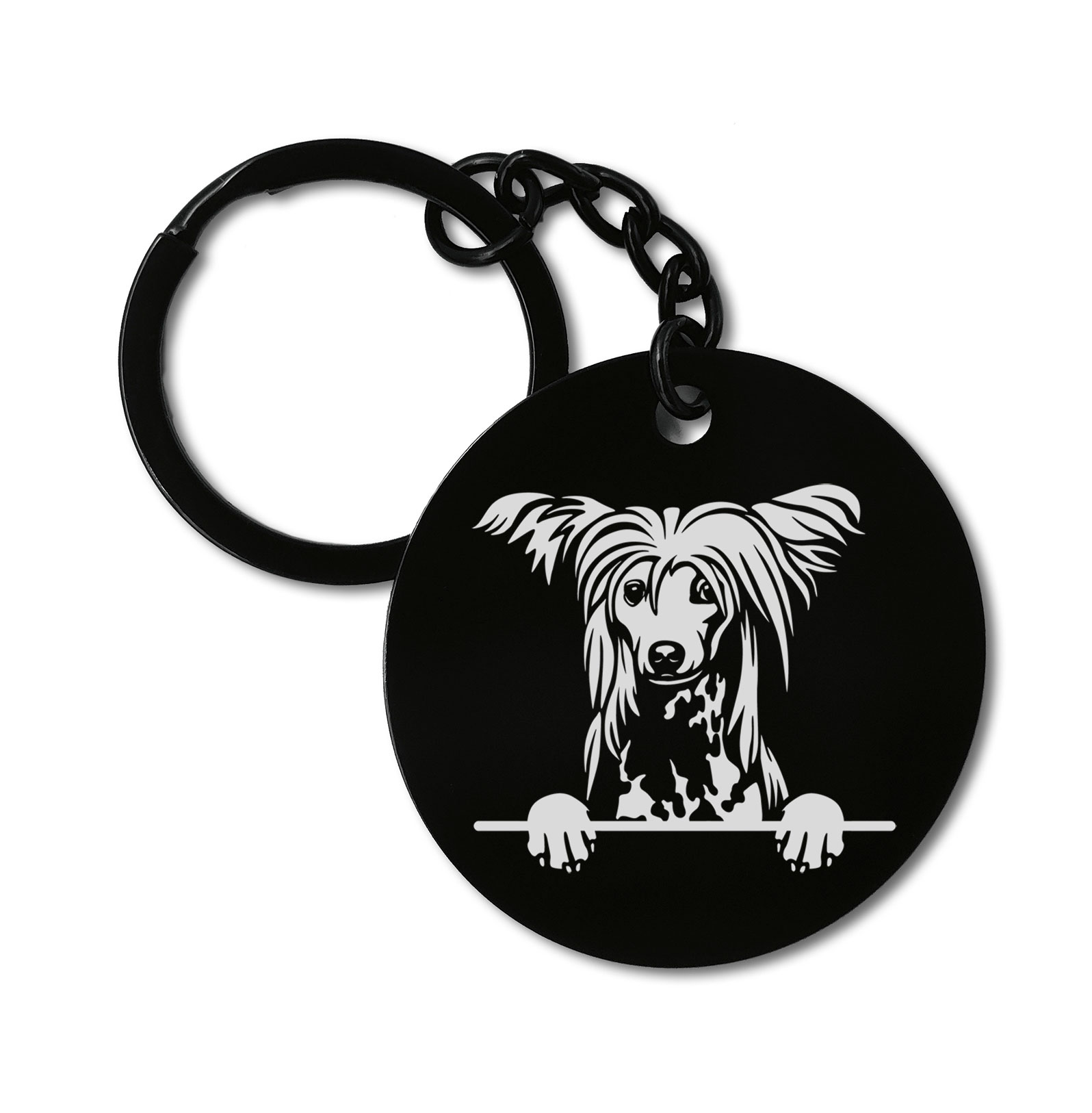 Chinese Crested Cute Dog Graviruotas metalinis pakabukas su pasirenkamu užkabinimu