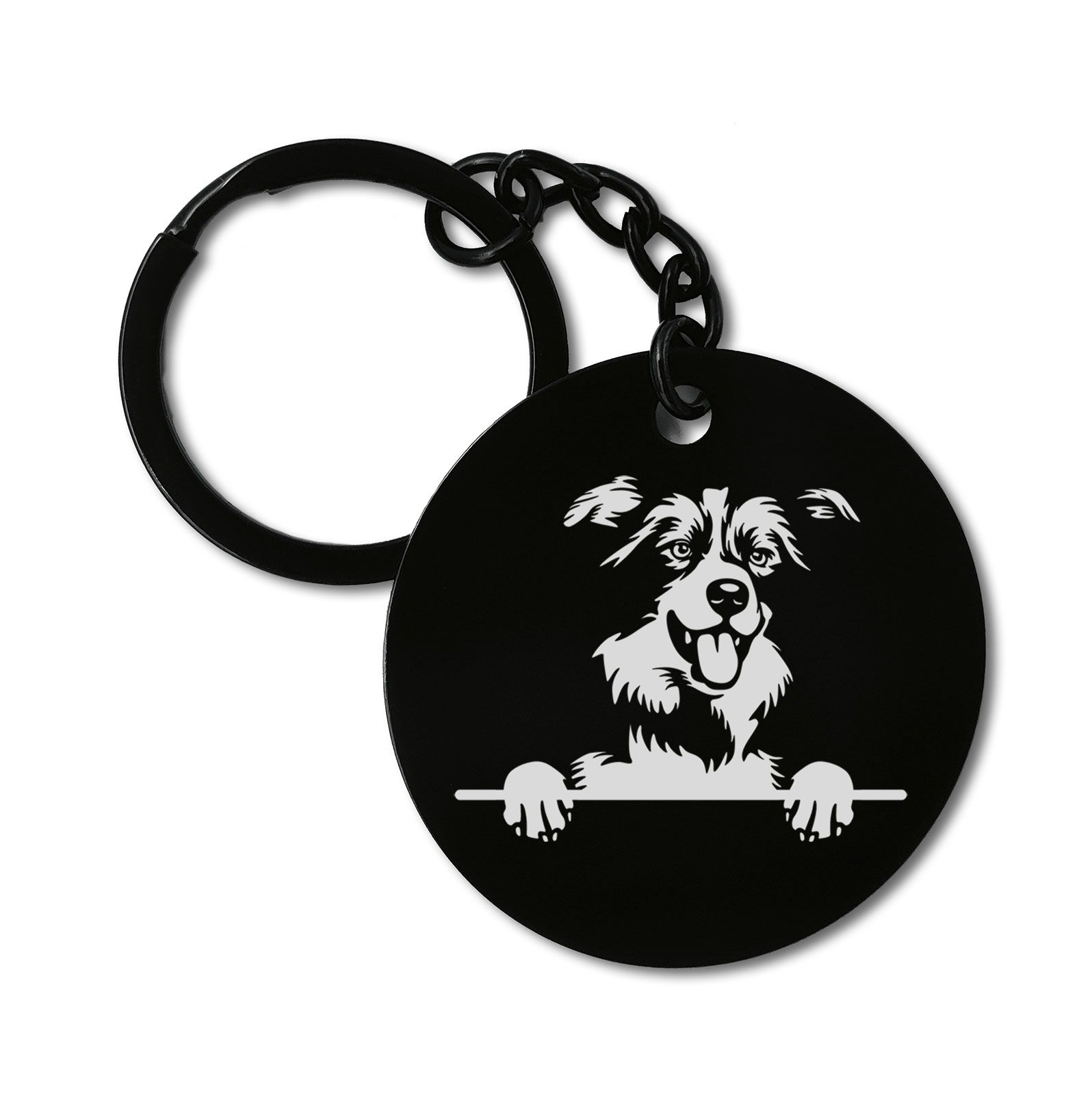 Border Collies Cute Dog Graviruotas metalinis pakabukas su pasirenkamu užkabinimu