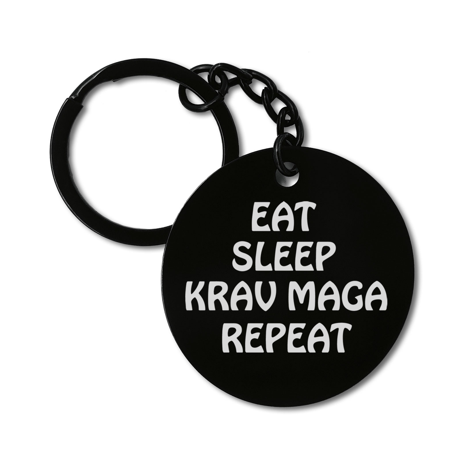 Eat Sleep Krav Maga Repeat Combat Sport Graviruotas metalinis pakabukas su pasirenkamu užkabinimu