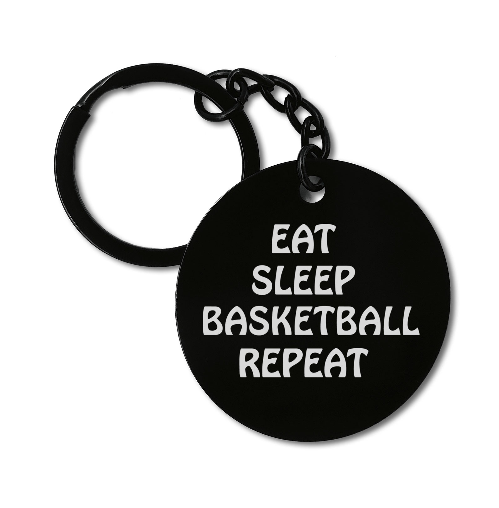 Eat Sleep Basketball Repeat Graviruotas metalinis pakabukas su pasirenkamu užkabinimu