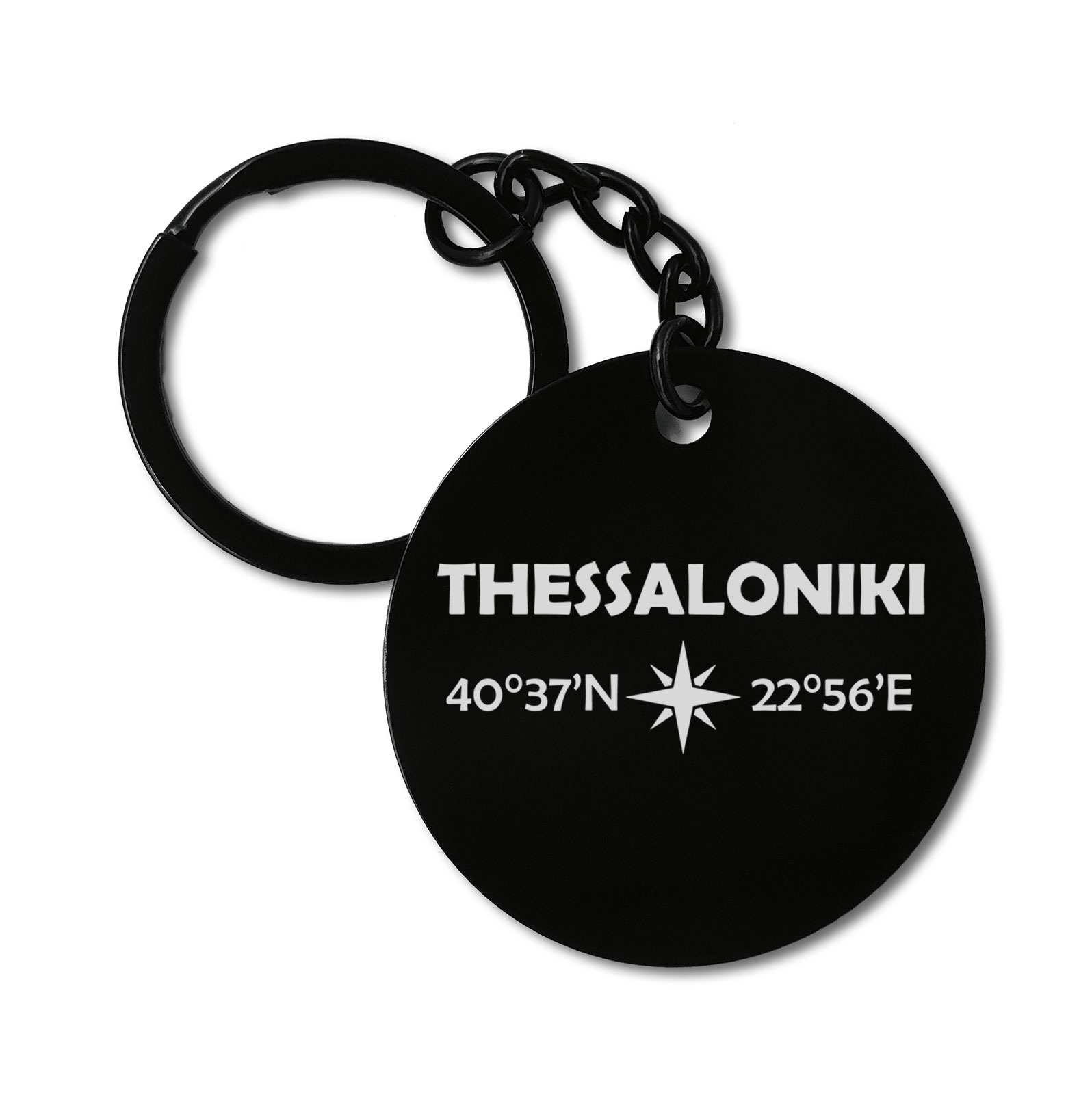 Thessaloniki Coordinates Greece City Graviruotas metalinis pakabukas su pasirenkamu užkabinimu