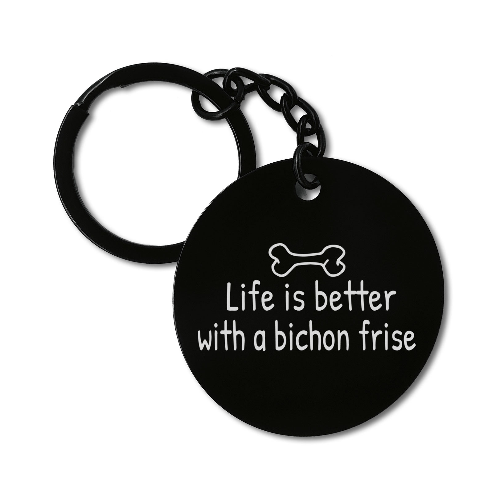 Life Is Better With A Bichon Frise Dog Graviruotas metalinis pakabukas su pasirenkamu užkabinimu