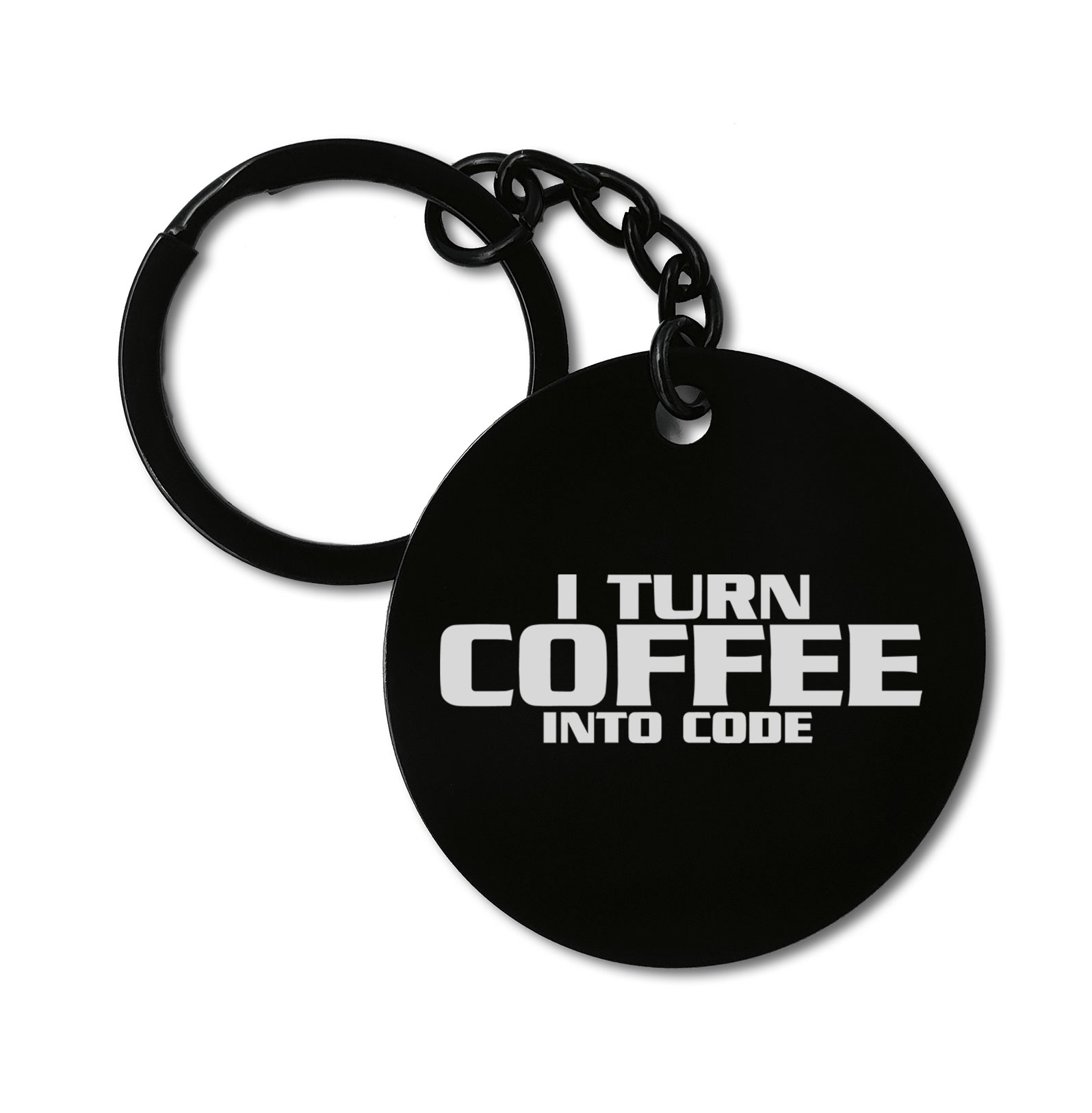 I Turn Coffee Into Code Programer Graviruotas metalinis pakabukas su pasirenkamu užkabinimu