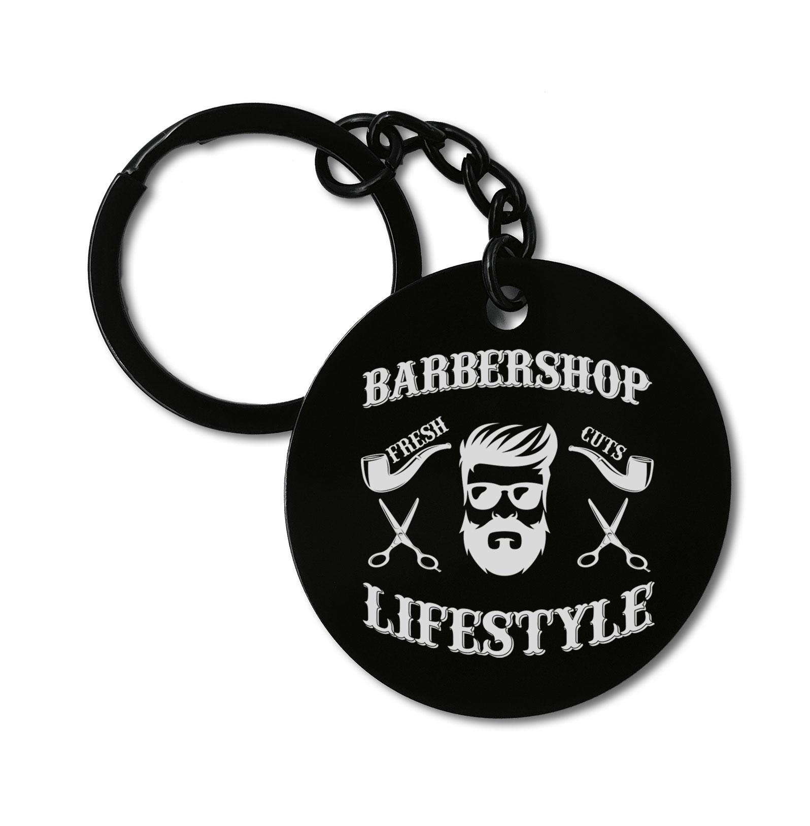 Barbershop Men_s Lifestyle Graviruotas metalinis pakabukas su pasirenkamu užkabinimu