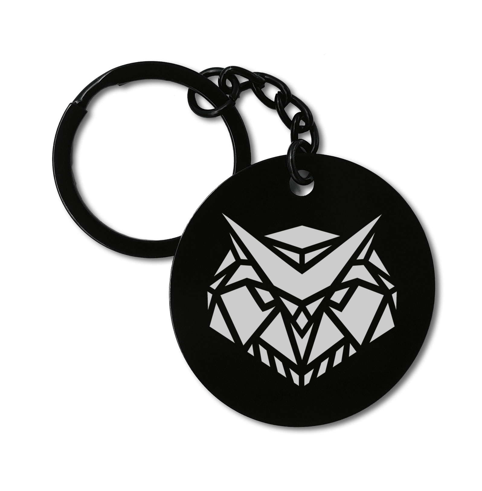 Owl Geometric Spirit Animal Graviruotas metalinis pakabukas su pasirenkamu užkabinimu