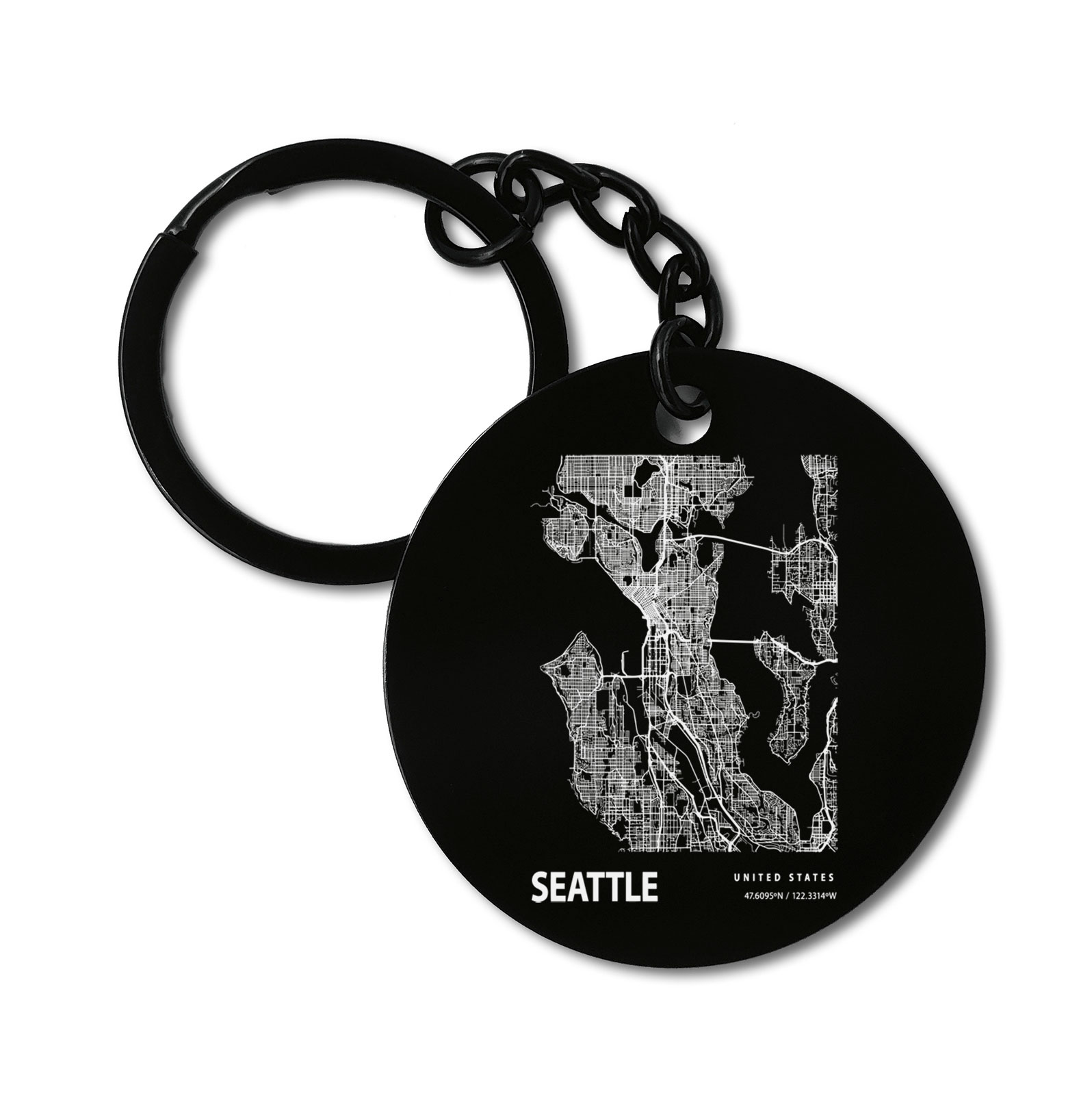 Seattle United States Blueprint City Map Graviruotas metalinis pakabukas su pasirenkamu užkabinimu