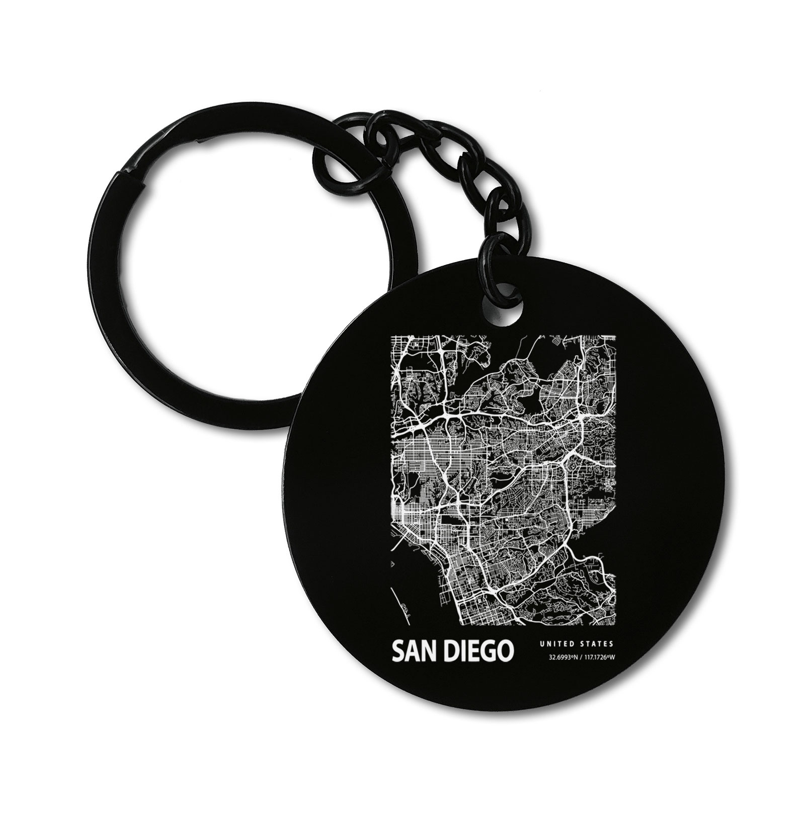 San Diego United States Blueprint City Map Graviruotas metalinis pakabukas su pasirenkamu užkabinimu