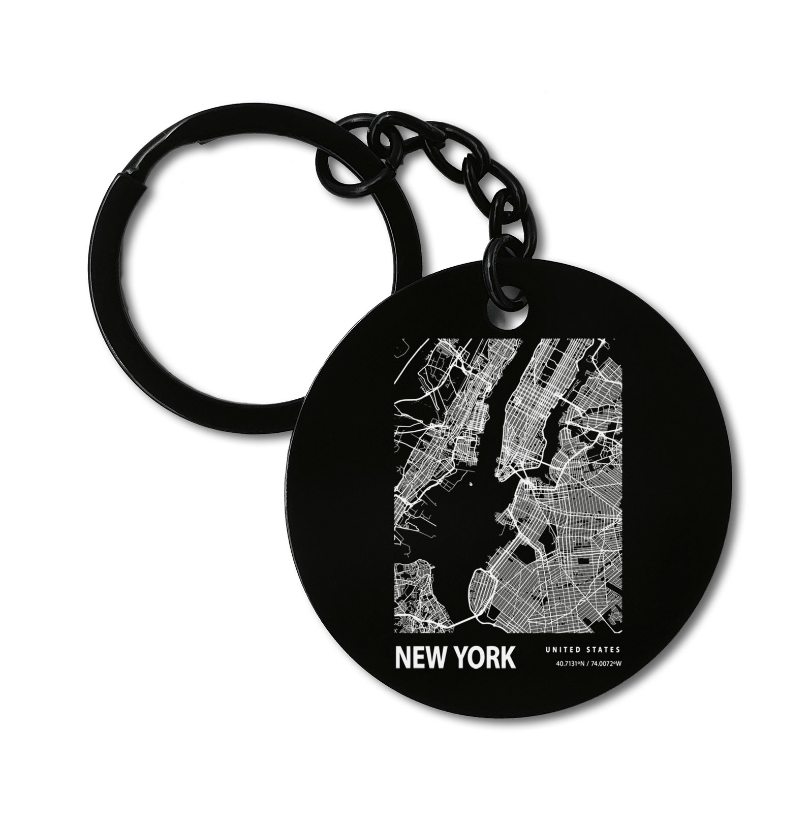 New York United States Blueprint City Map Graviruotas metalinis pakabukas su pasirenkamu užkabinimu