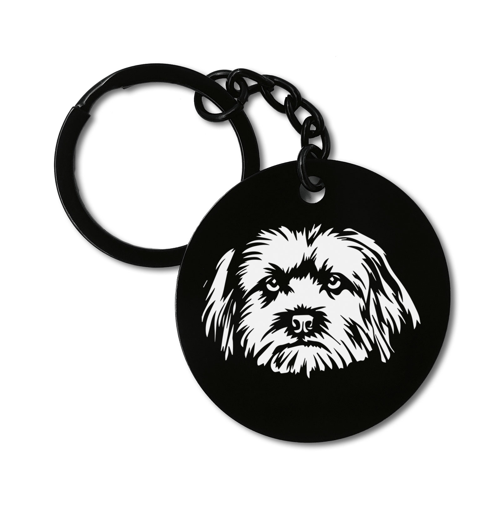 Morkie Dog Breed Graviruotas metalinis pakabukas su pasirenkamu užkabinimu