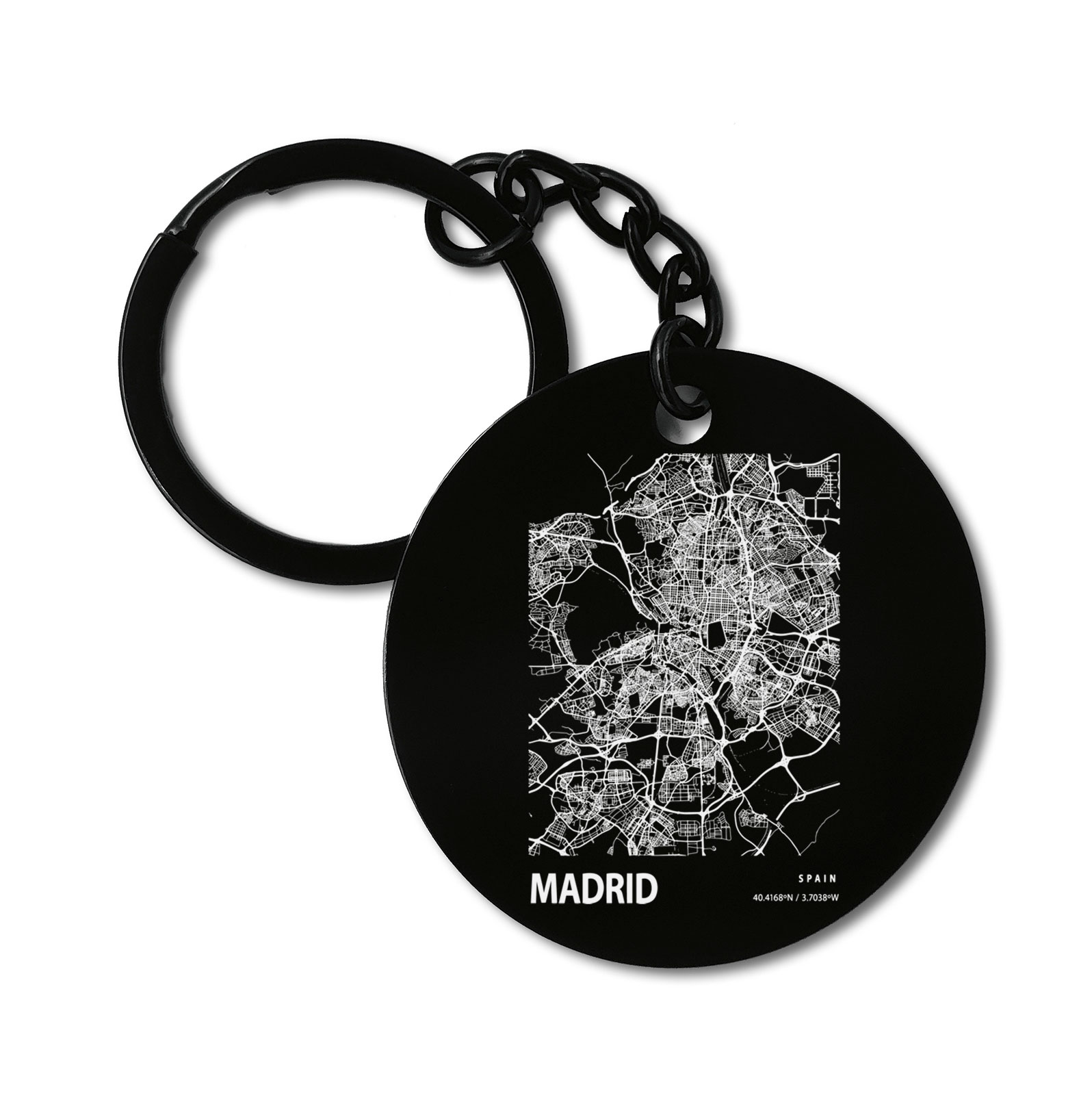 Madrid Spain Blueprint City Map Graviruotas metalinis pakabukas su pasirenkamu užkabinimu