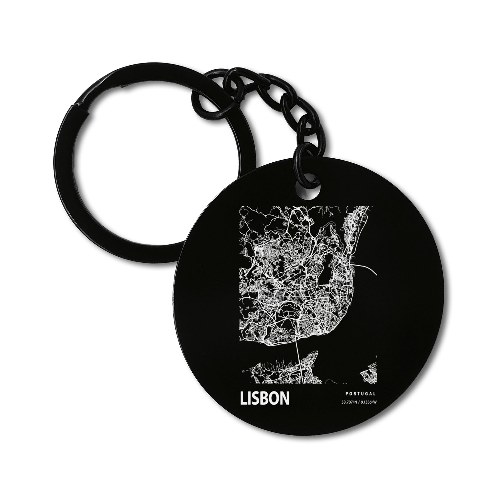 Lisbon Portugal Blueprint City Map Graviruotas metalinis pakabukas su pasirenkamu užkabinimu