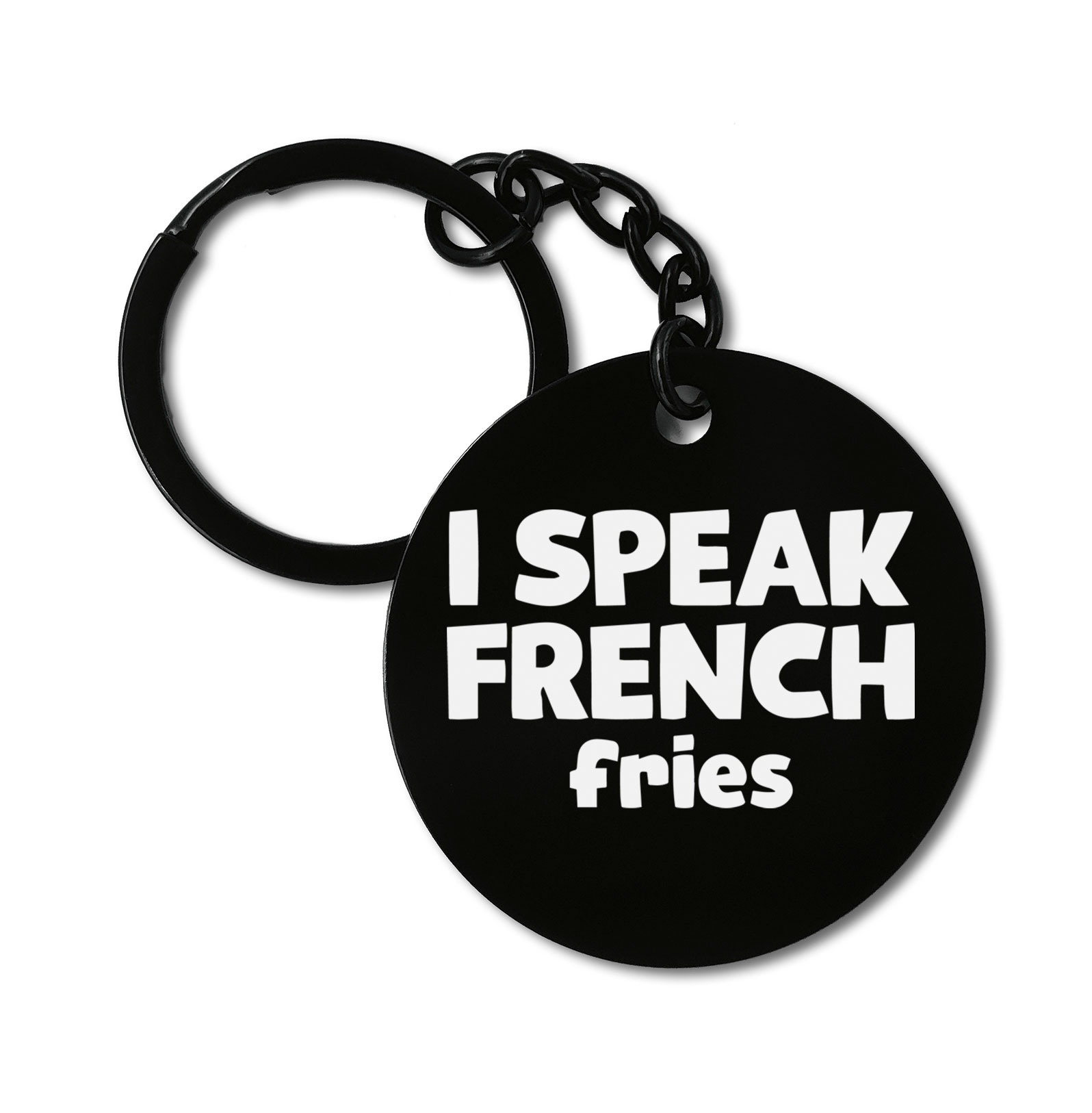 I Speak French Fries Funny Motto Graviruotas metalinis pakabukas su pasirenkamu užkabinimu
