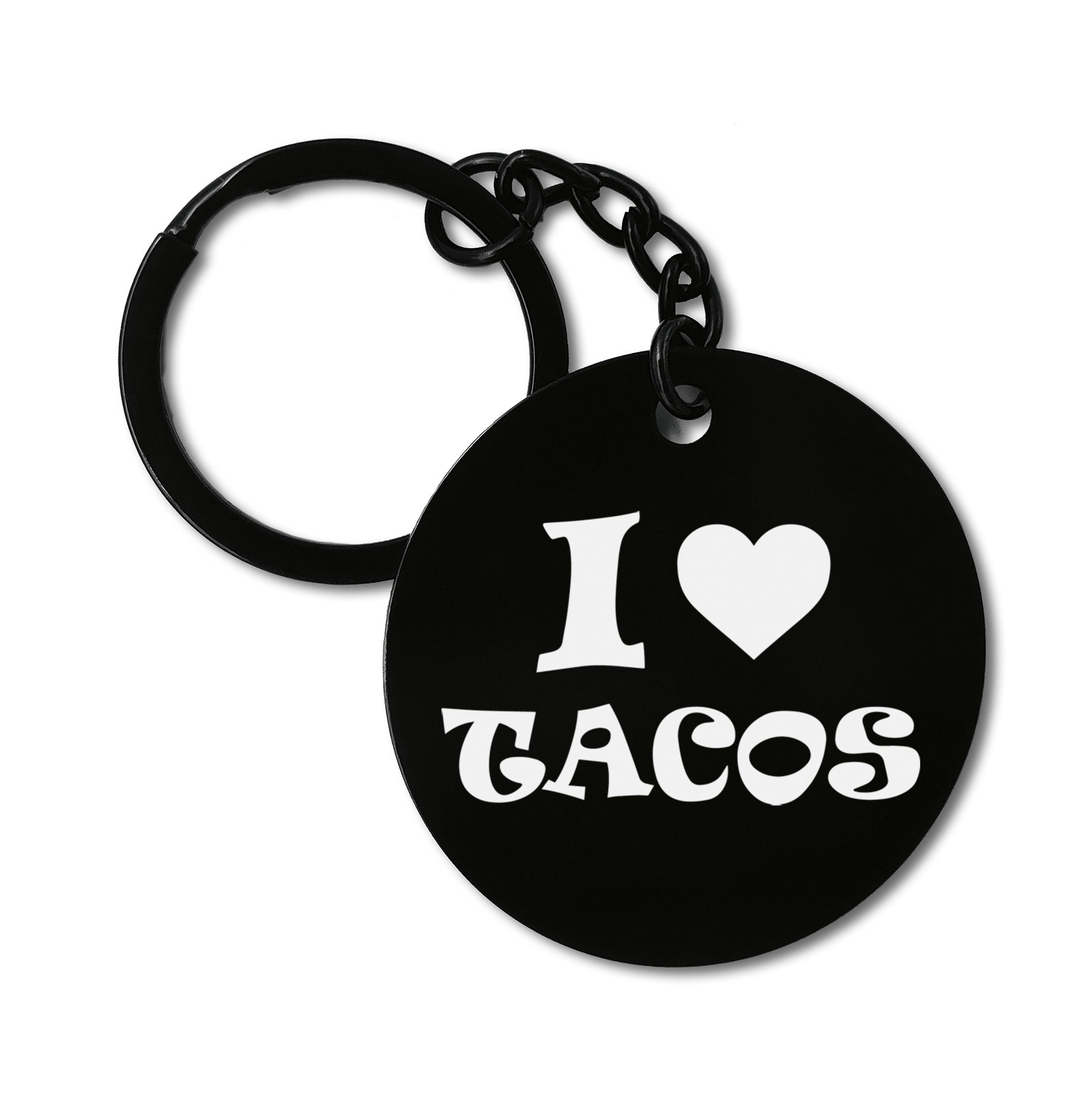 I Love Tacos Food Mexican Graviruotas metalinis pakabukas su pasirenkamu užkabinimu