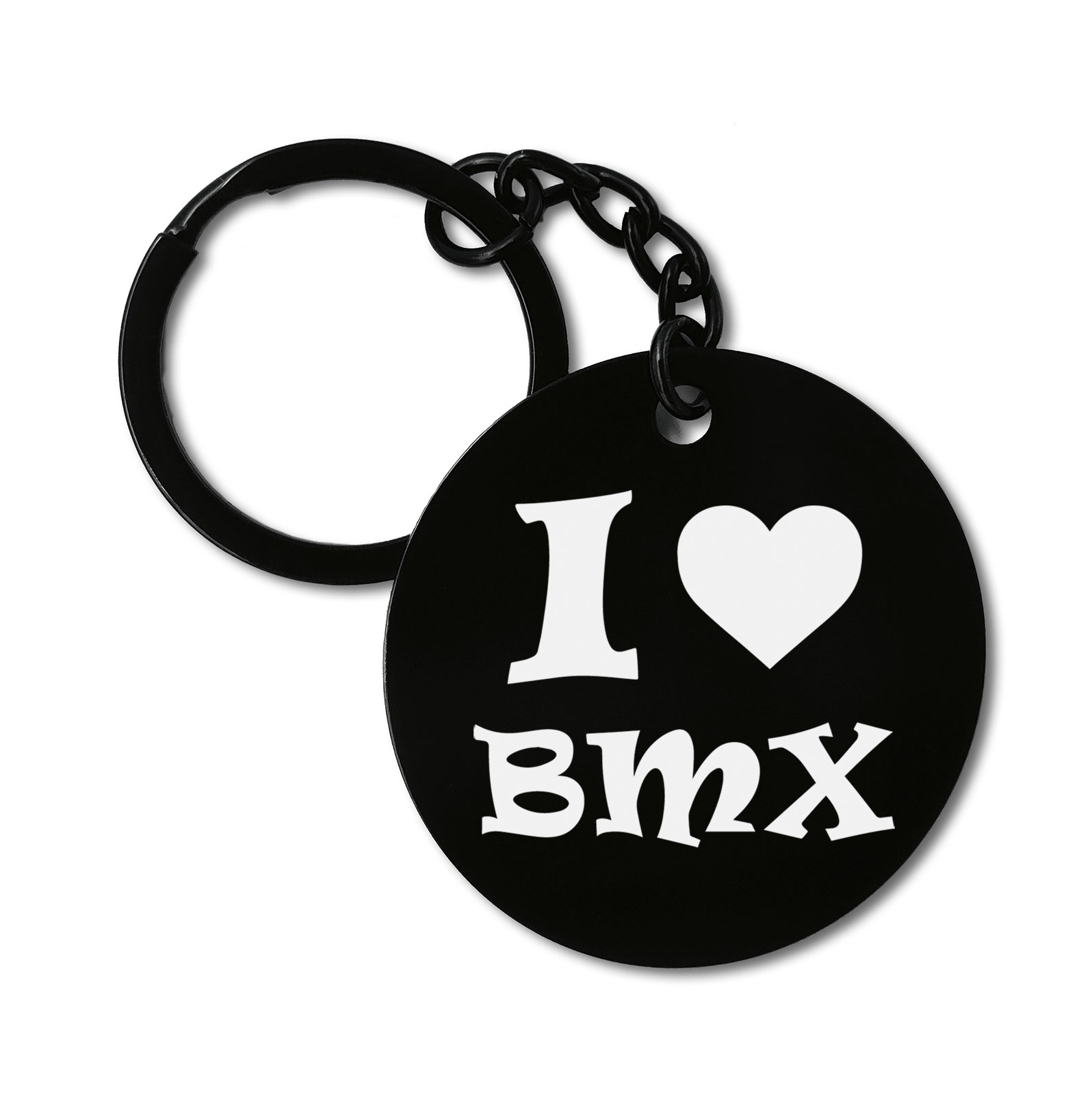 I Love BMX Motocross Graviruotas metalinis pakabukas su pasirenkamu užkabinimu