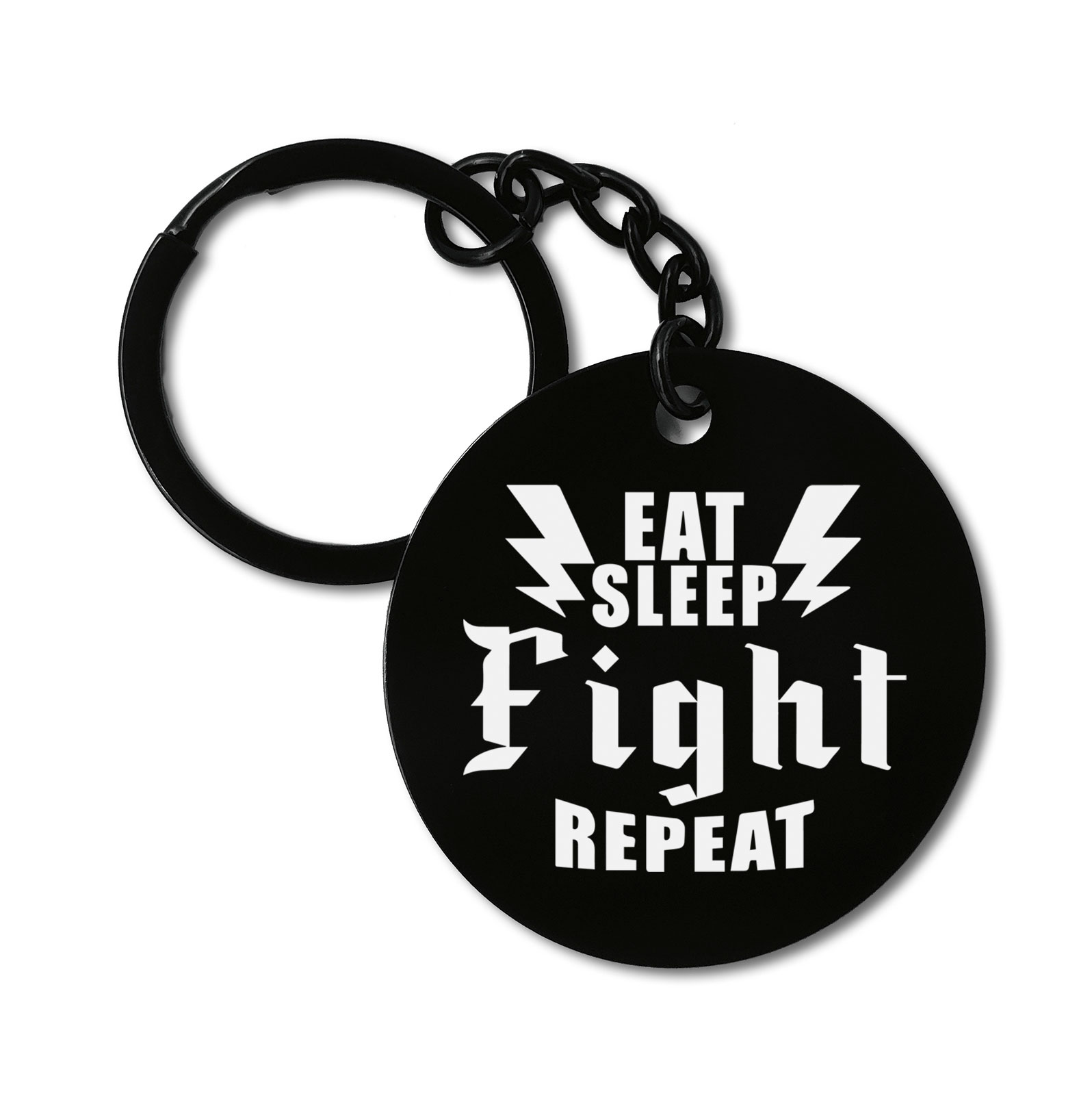 Eat Sleep Fight Repeat MMA Graviruotas metalinis pakabukas su pasirenkamu užkabinimu