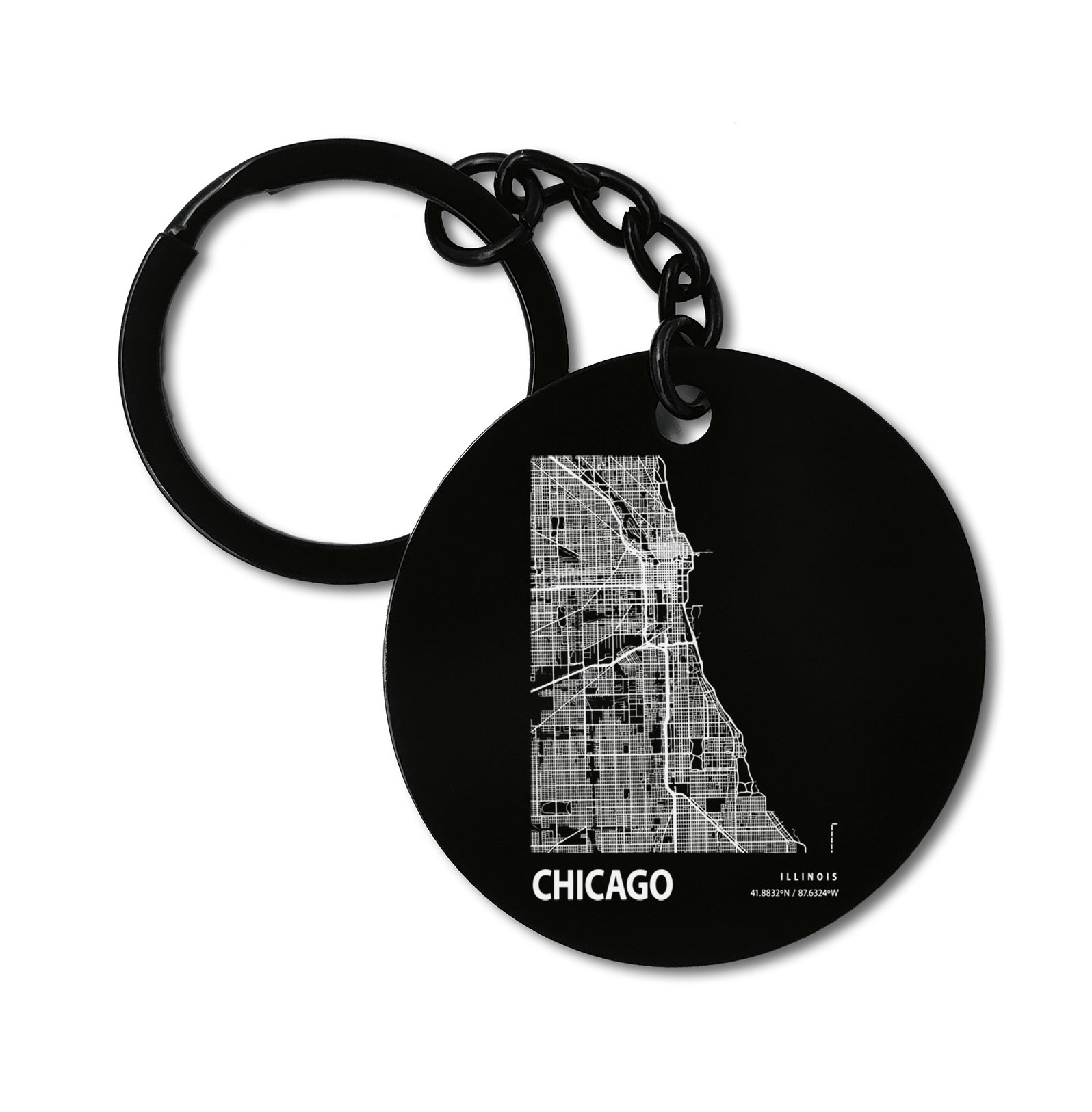 Chicago Illinois Blueprint City Map Graviruotas metalinis pakabukas su pasirenkamu užkabinimu