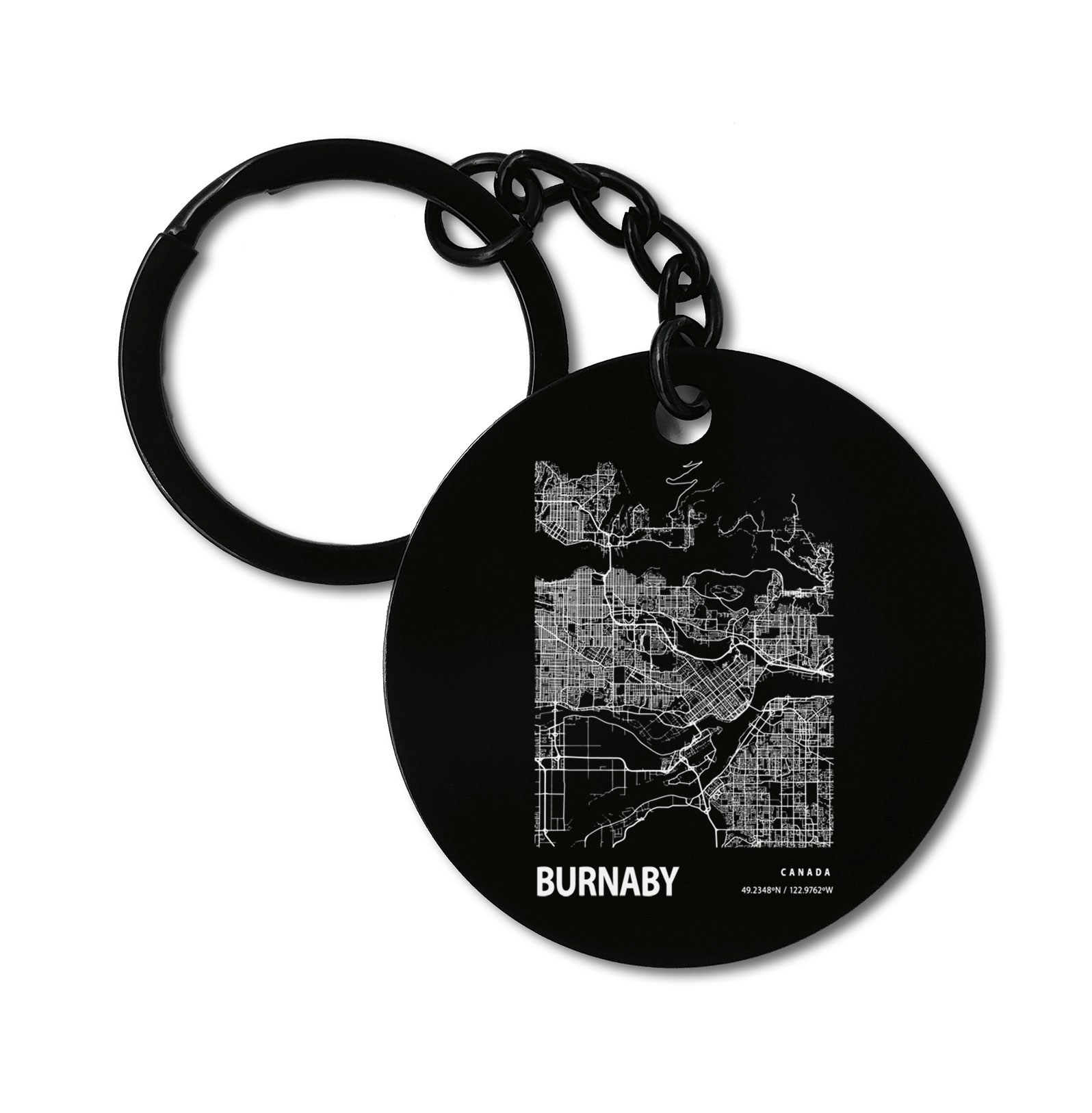 Burnaby Canada Blueprint City Map Graviruotas metalinis pakabukas su pasirenkamu užkabinimu