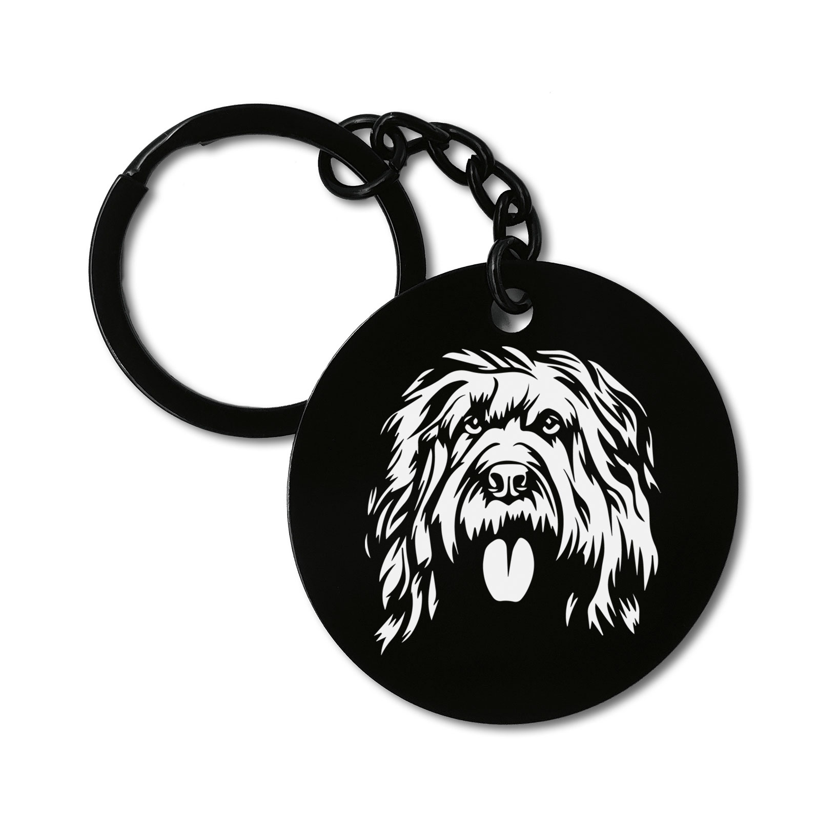 Briard Dog Breed Graviruotas metalinis pakabukas su pasirenkamu užkabinimu