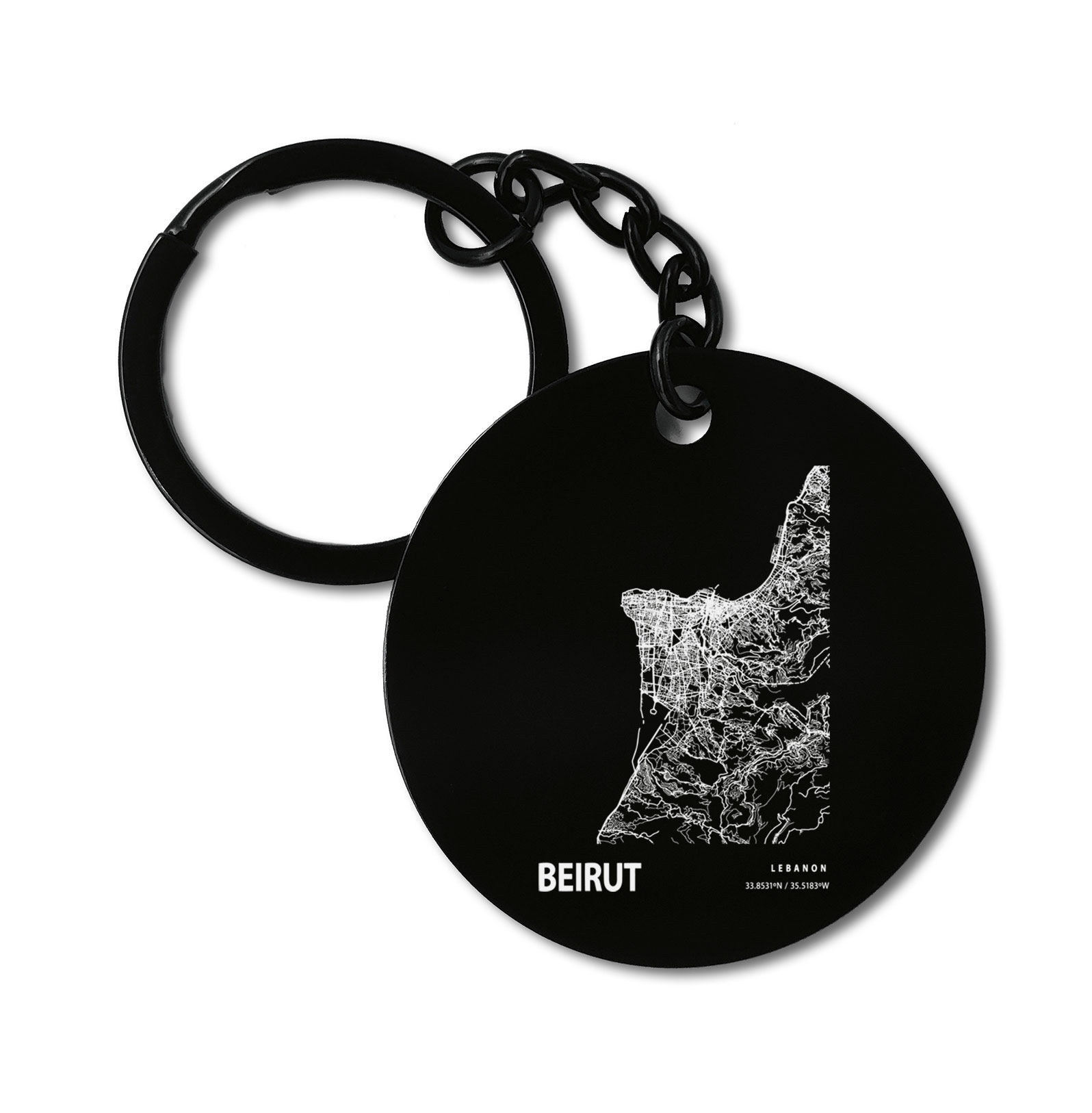 Beirut Spain Blueprint City Map Graviruotas metalinis pakabukas su pasirenkamu užkabinimu