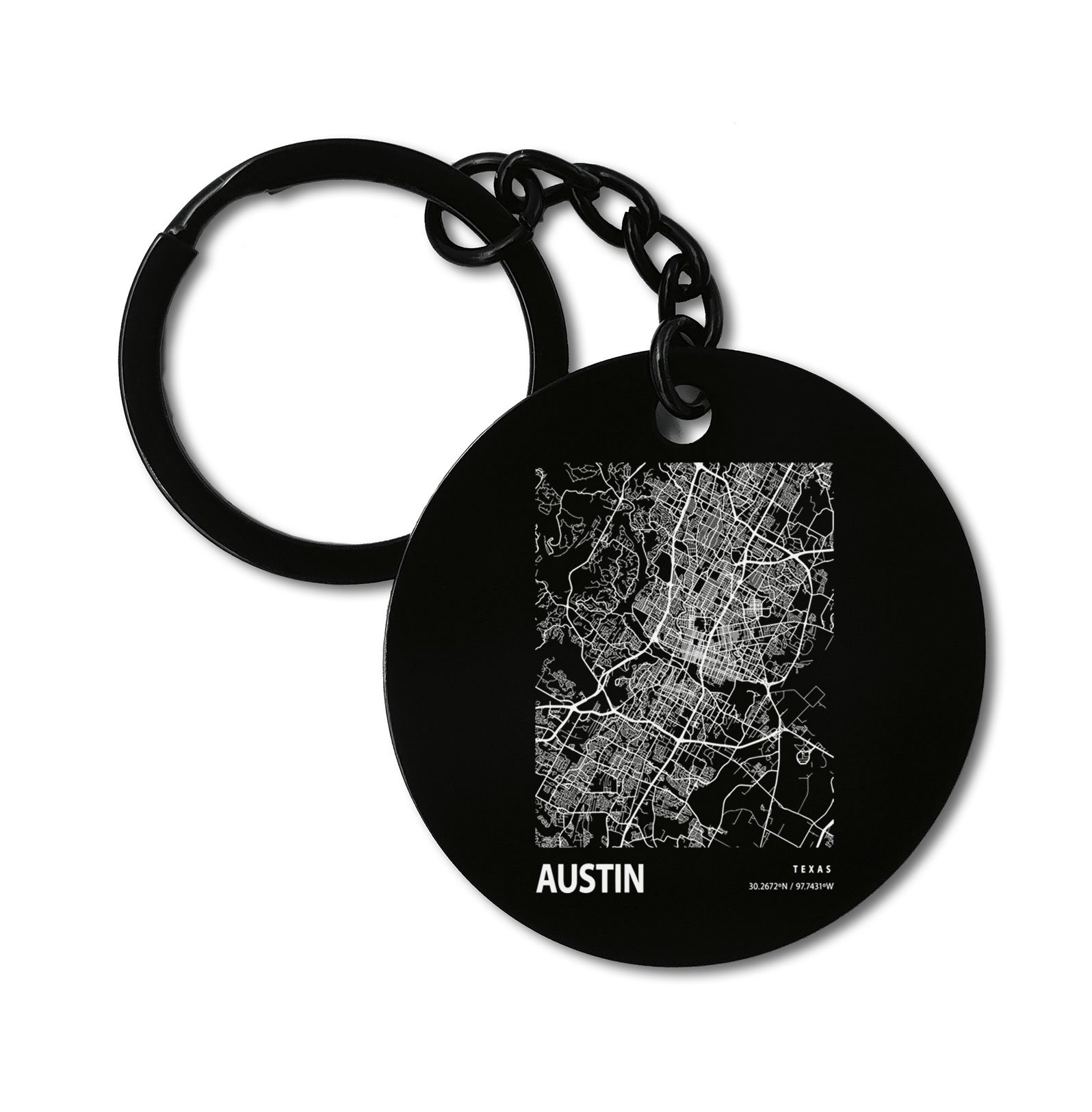 Austin United States Blueprint City Map Graviruotas metalinis pakabukas su pasirenkamu užkabinimu