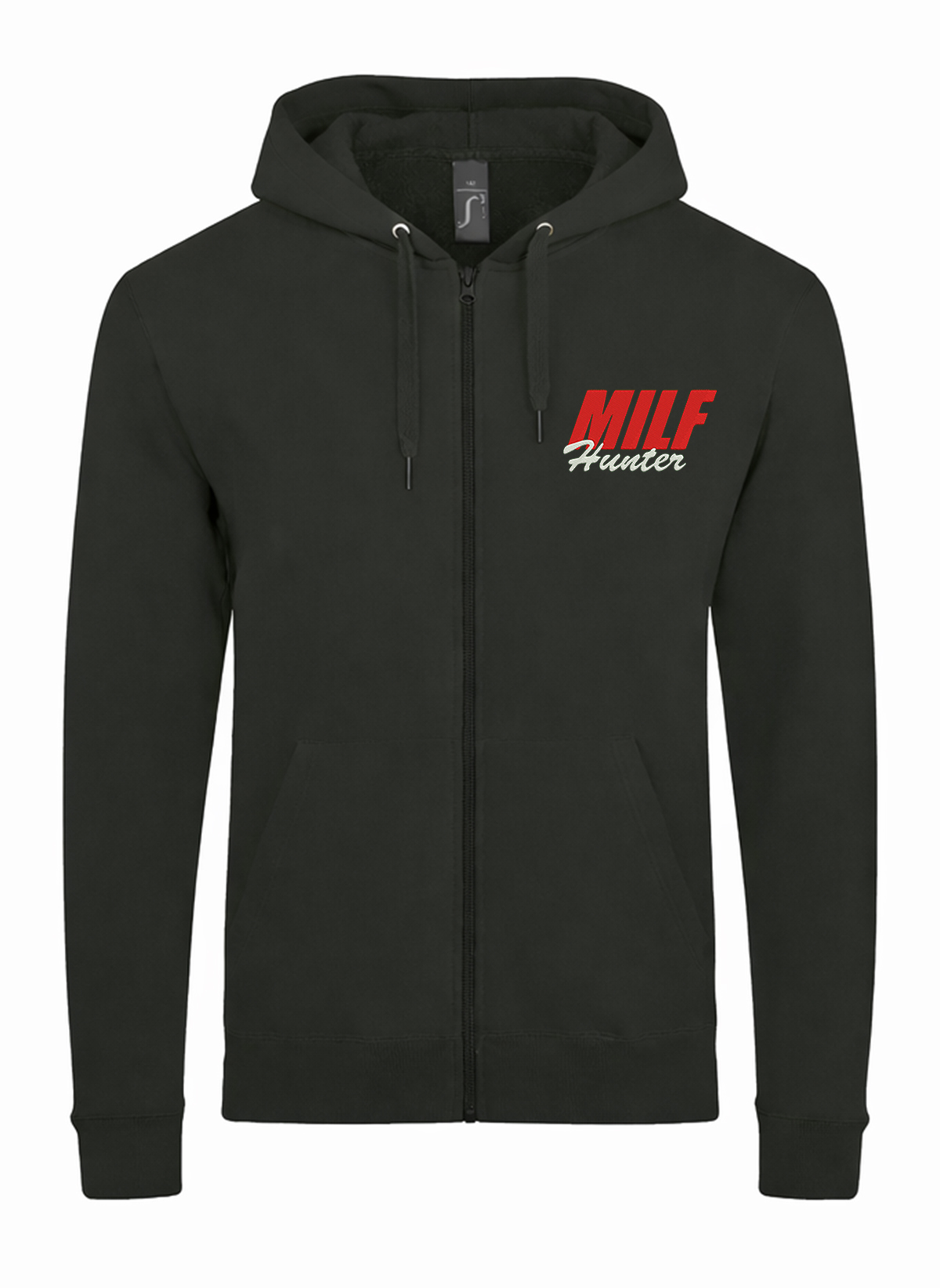 MILF Hunter Unisex džemperis su užtrauktuku ir gobtuvu