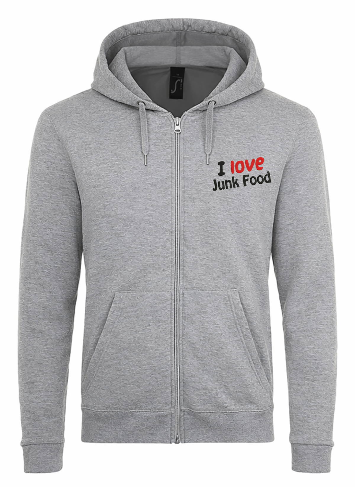 I Love Junk Food2 JUODI Unisex džemperis su užtrauktuku ir gobtuvu