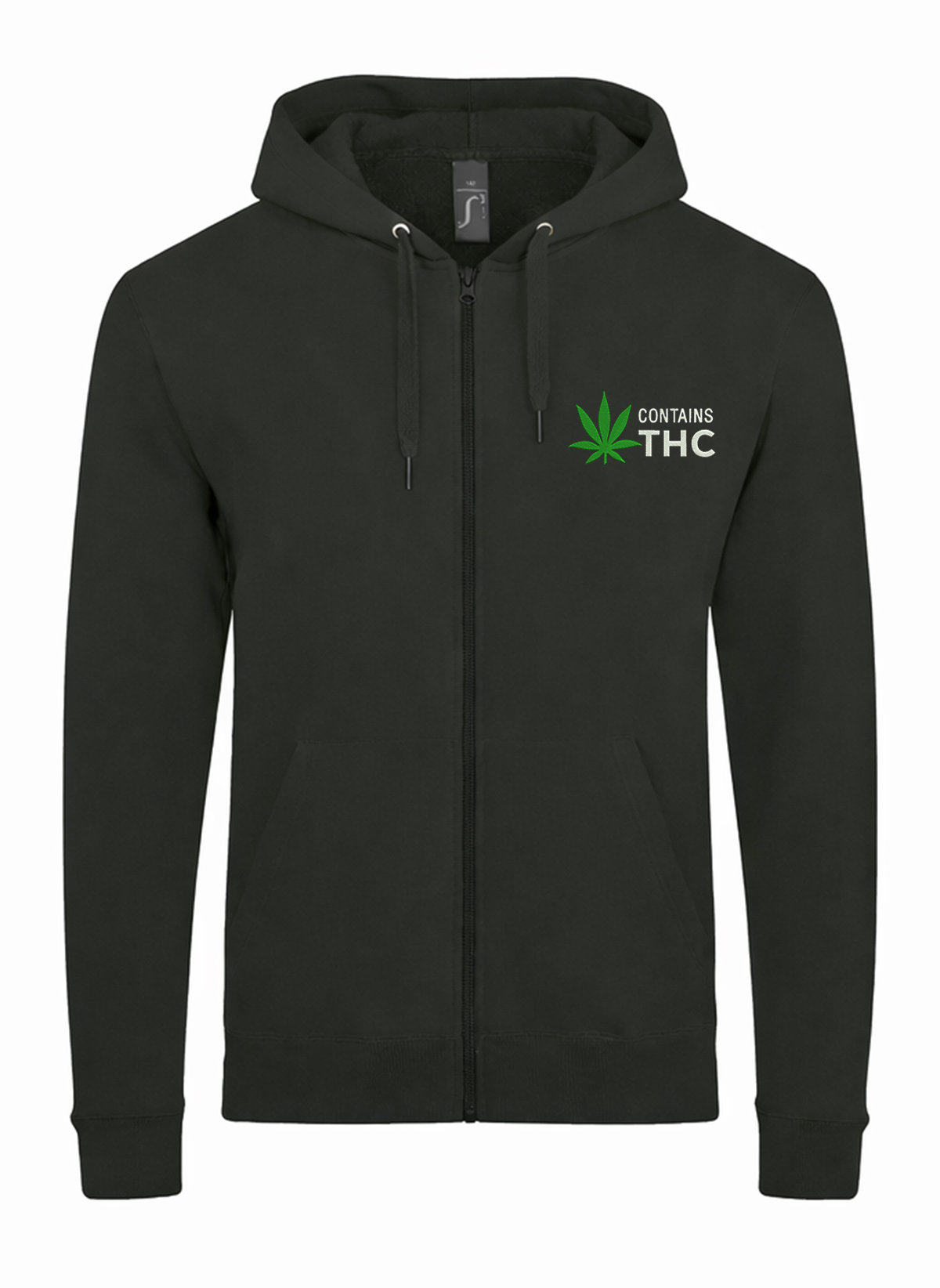 Contains THC Weed Ganja Marihuana Unisex džemperis su užtrauktuku ir gobtuvu