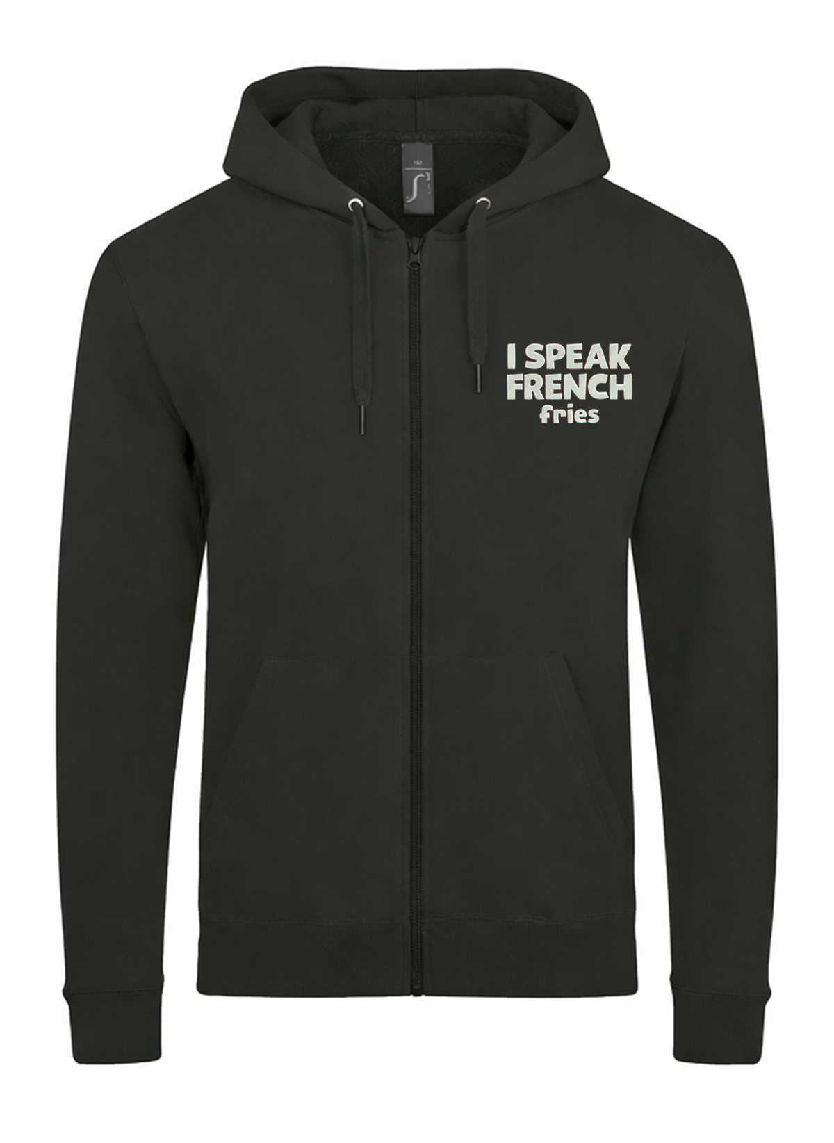 I Speak French Fries Hilarious Unisex džemperis su užtrauktuku ir gobtuvu