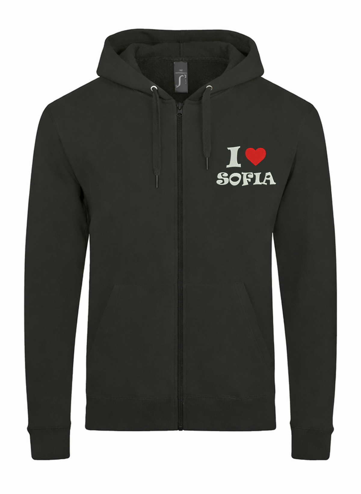 I Love Sofia City Bulgaria Unisex džemperis su užtrauktuku ir gobtuvu