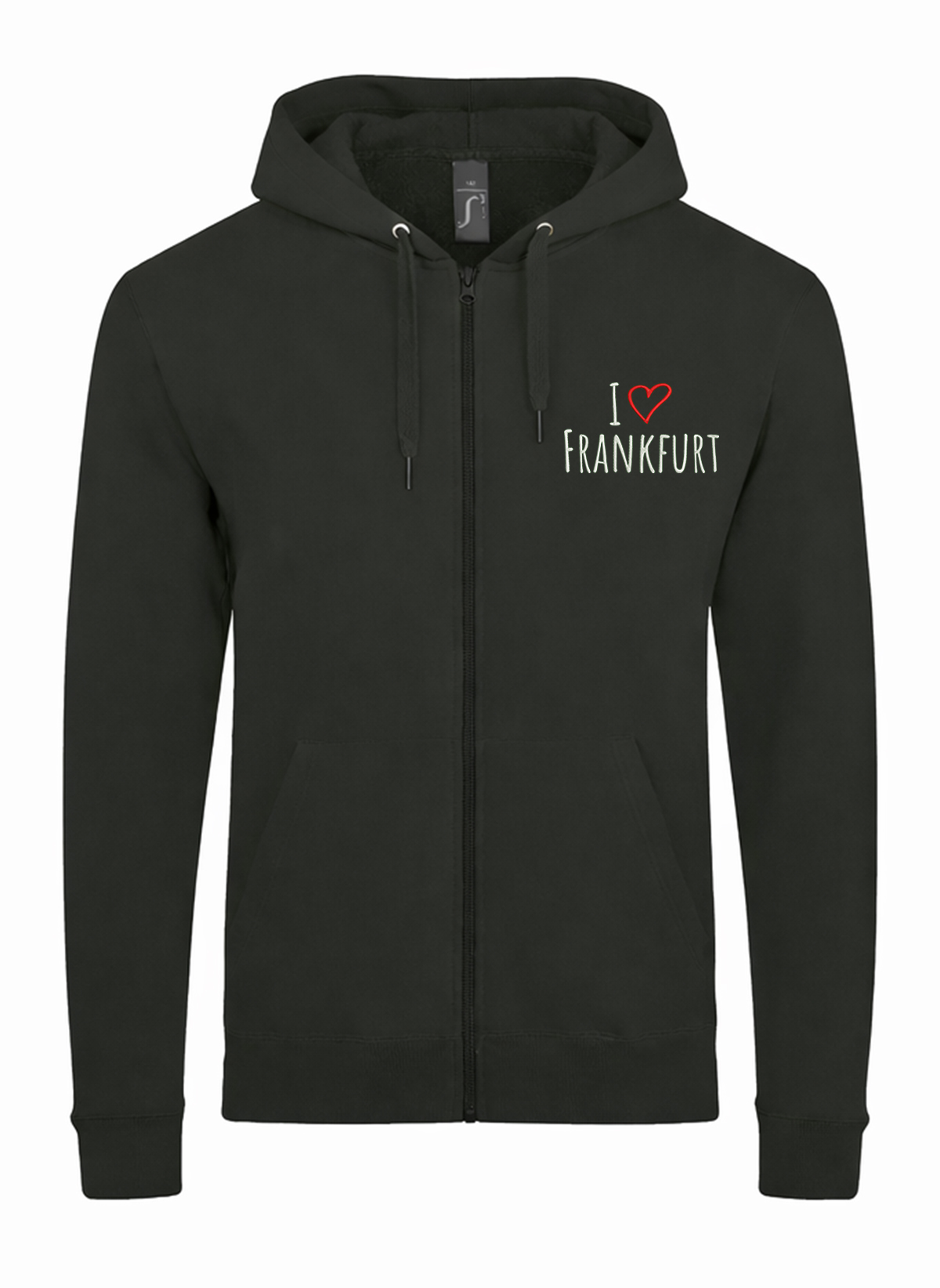 I Love Frankfurt City Germany Unisex džemperis su užtrauktuku ir gobtuvu