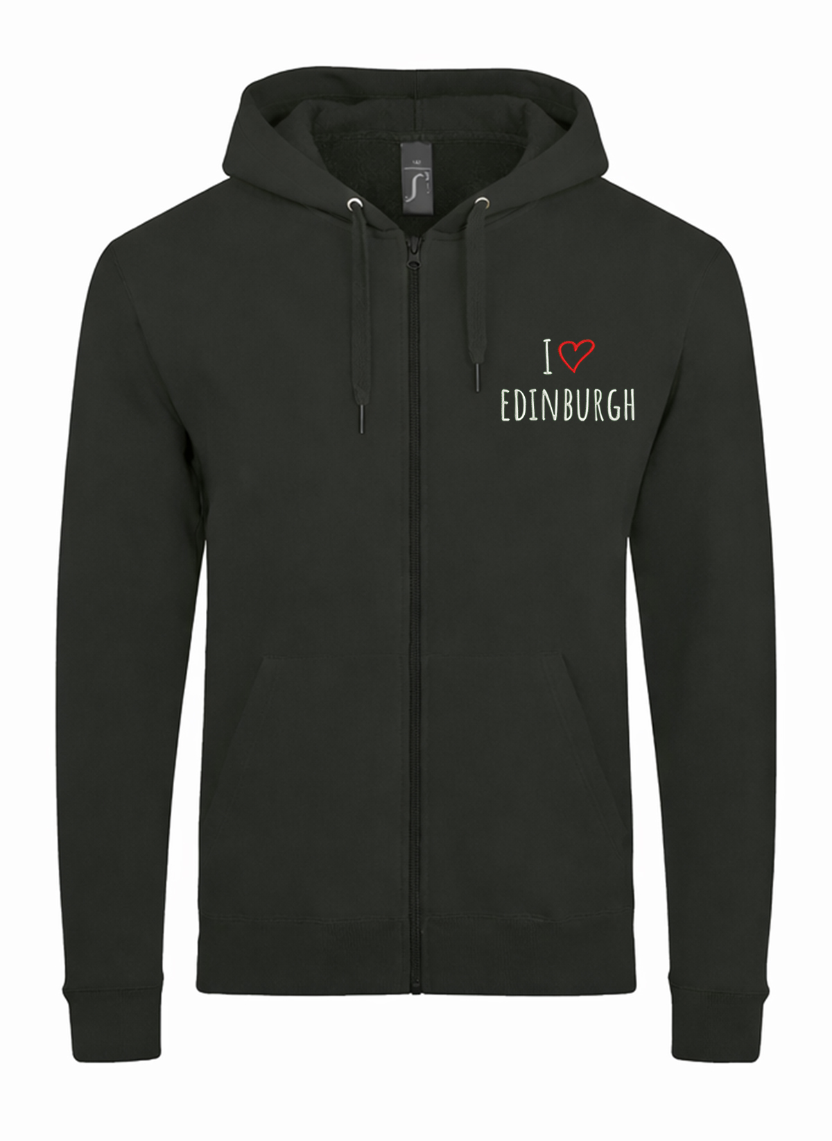 I Love Edinburgh City Scotland UK Unisex džemperis su užtrauktuku ir gobtuvu