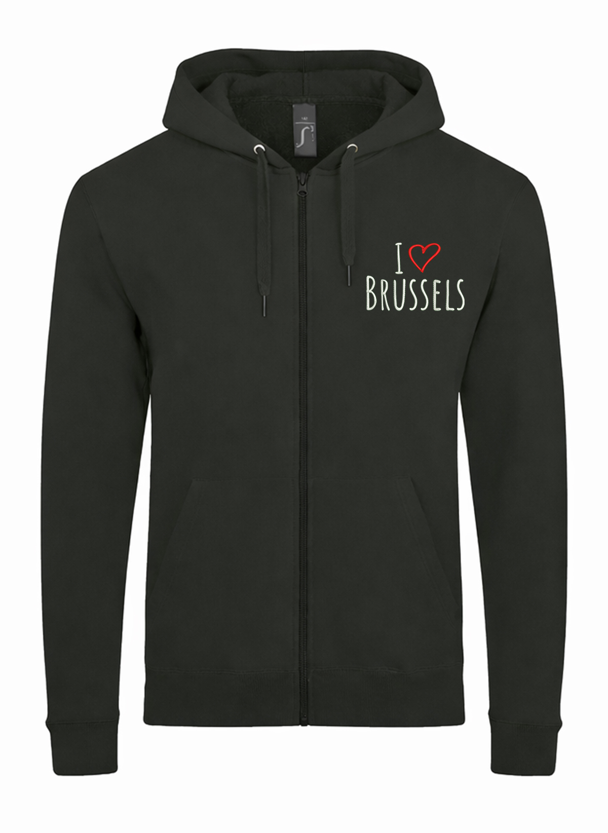I Love Brussels City Belgium Unisex džemperis su užtrauktuku ir gobtuvu