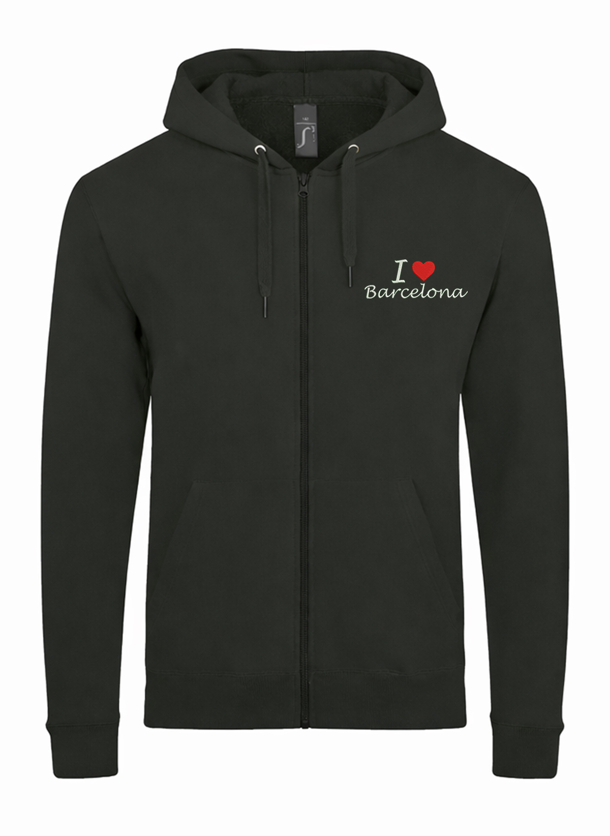 I Love Barcelona City Spain Unisex džemperis su užtrauktuku ir gobtuvu